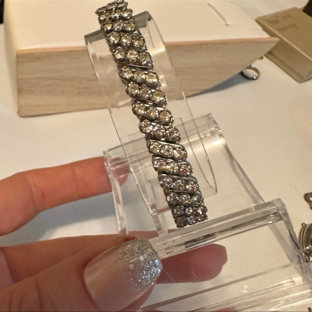 Vintage 50’s - 60’s 3 Row Silver Tone Rhinestone Stretch Expansion Bracelet